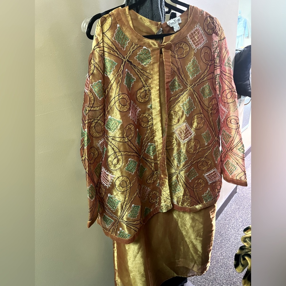 Erica Brooke Collection 100% Nylon Embroidered Jacket with matching solid dress